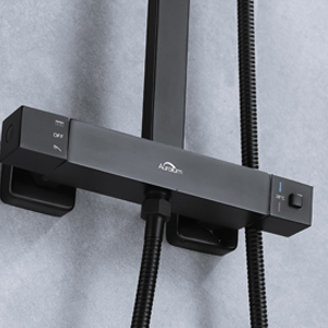 Auralum Columna de ducha Negra Termostática 38°C, Set de ...