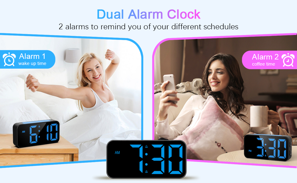 Alarm Clocks Bedside, Digital Alarm Clock with Night Light, Large LED