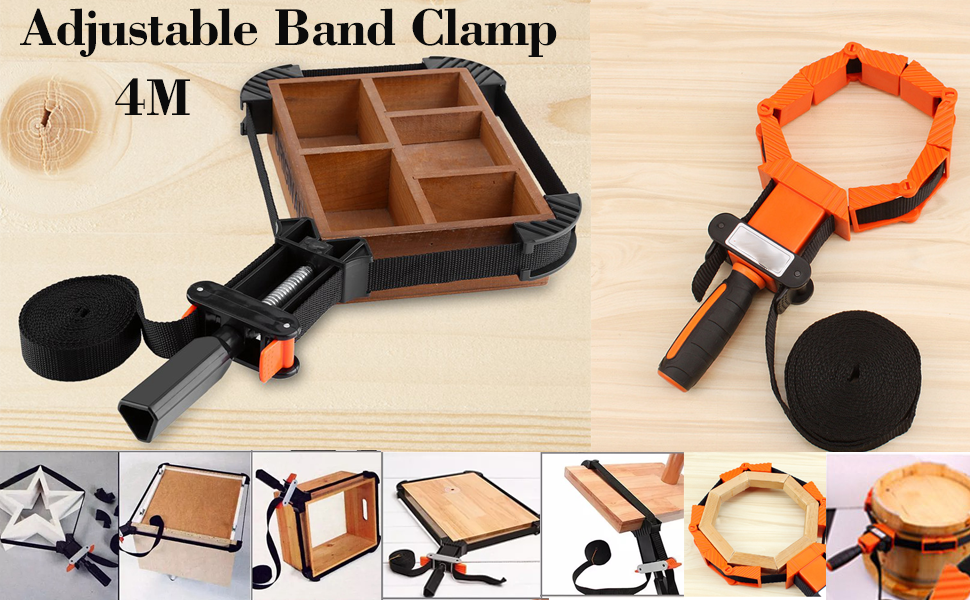 Band Strap Clamp, 4m Adjustable Corner Clamps for Woodwork 4 Jaws