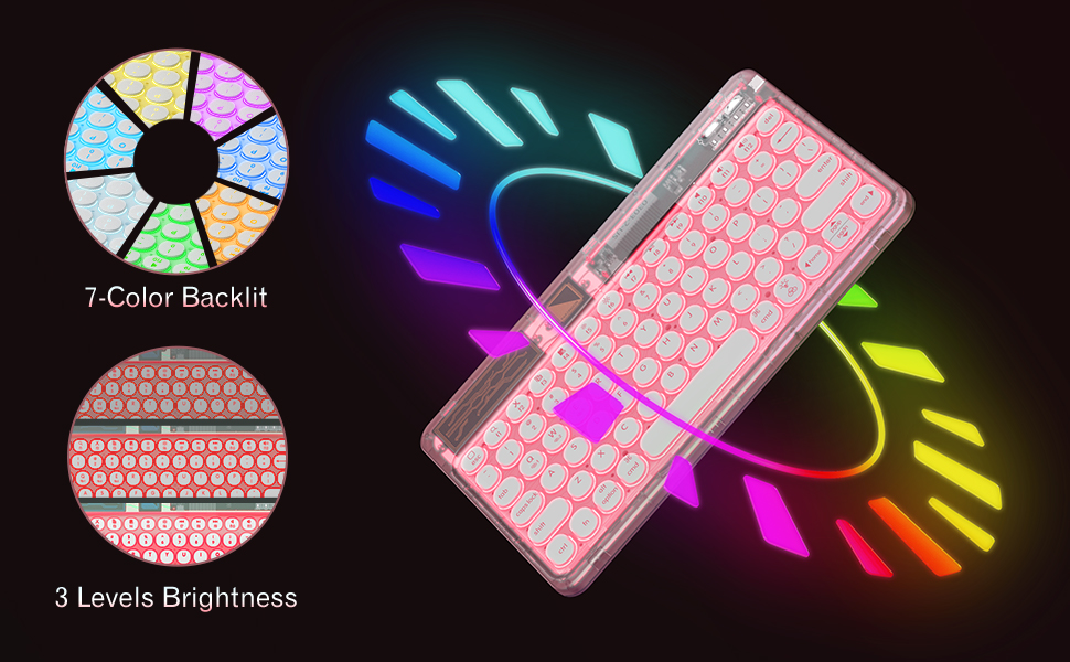 OMOTON Bluetooth Keyboard Transparent Pink, Multi Device