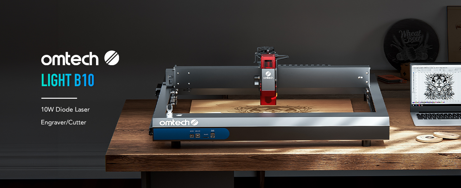OMTech Light B10 Laser Engraver, 10W Output Diode Laser Module with Air