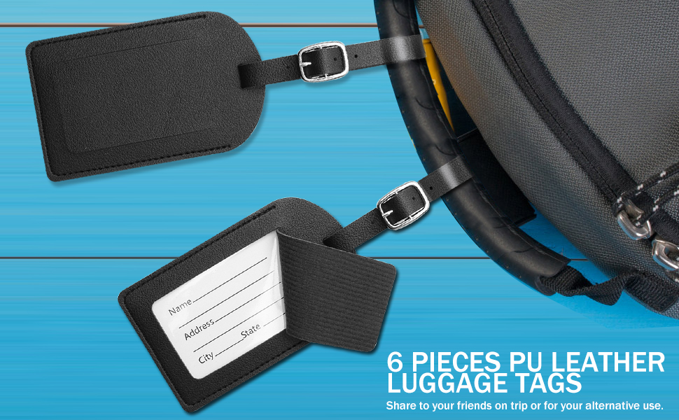 Luggage Tags, 6 Pack Suitcase Tags Leather Luggage Labels for Suitcases Baggage Labels Handbag