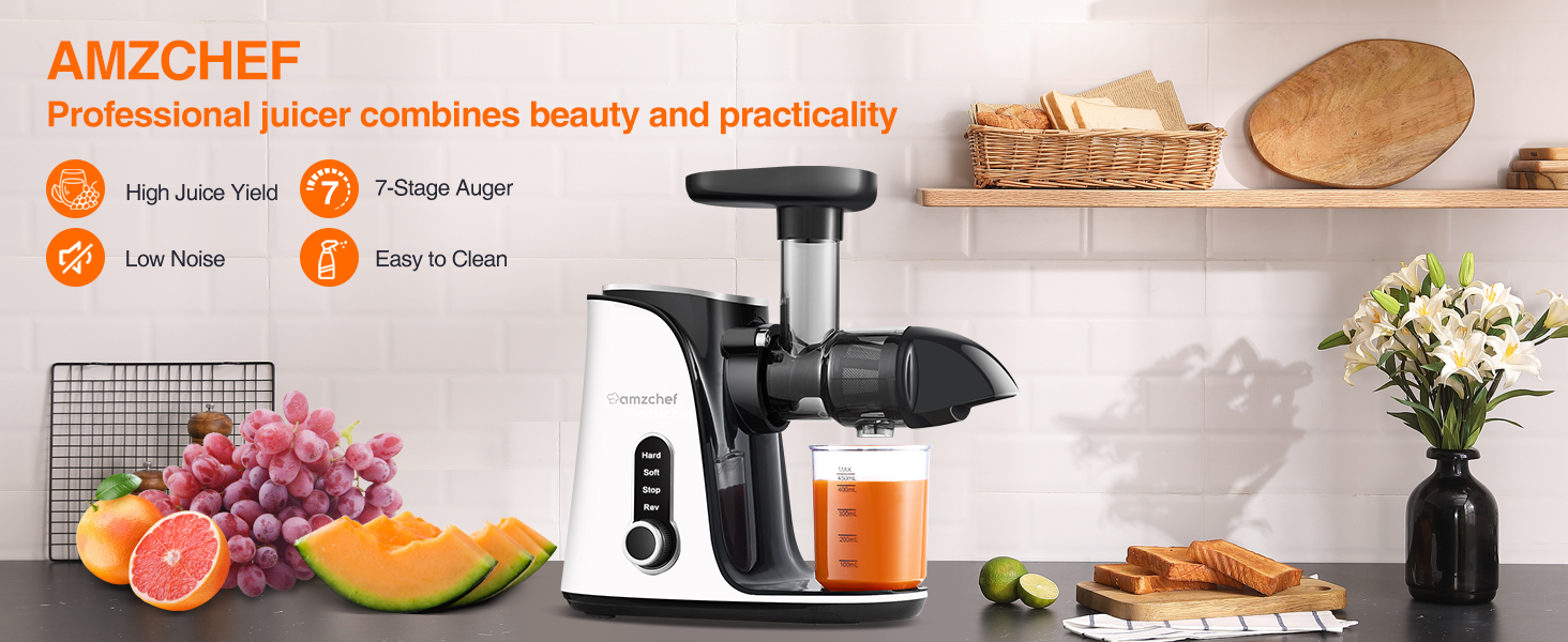 AMZCHEF Cold Press Juicer with 2 Speed Control High Juice Yield