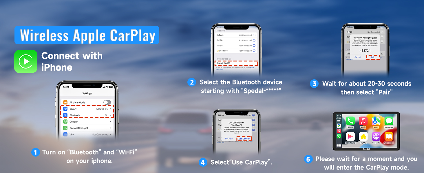 Spedal Wireless Apple CarPlay & Android Auto, Portable Car
