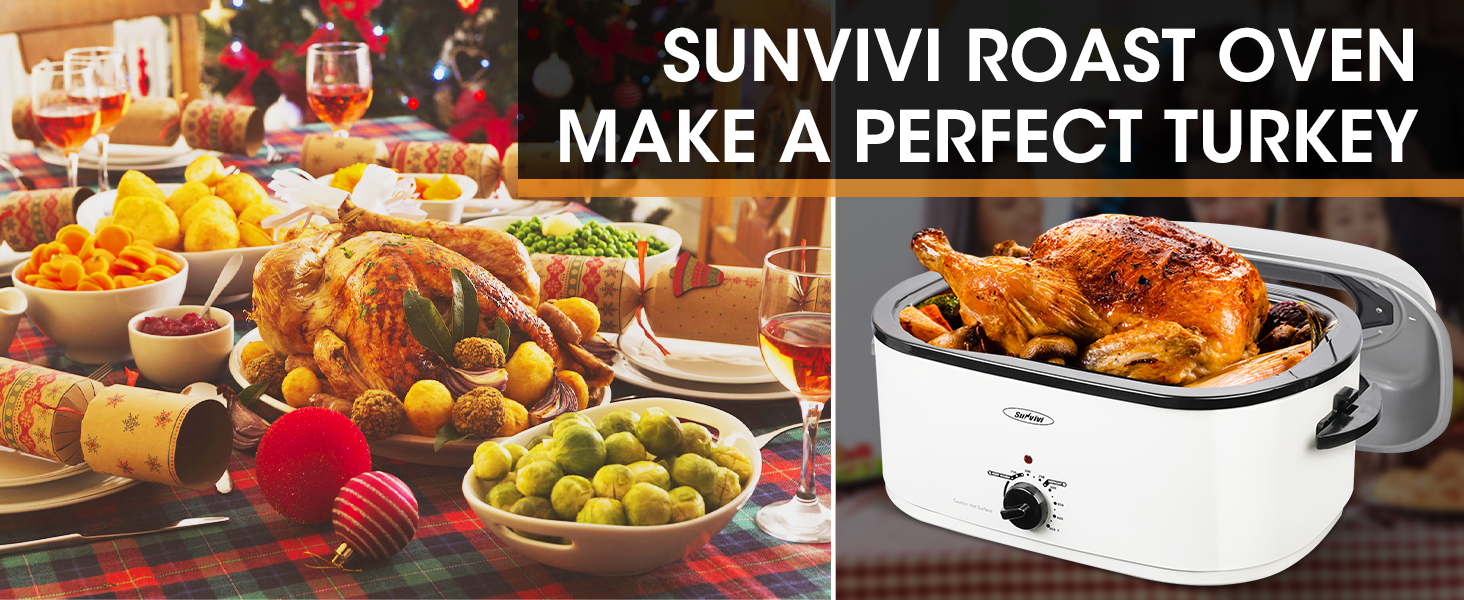Roaster Oven, 28lb 24quart Electric Roaster Oven with Viewing Lid, Sunvivi Turkey