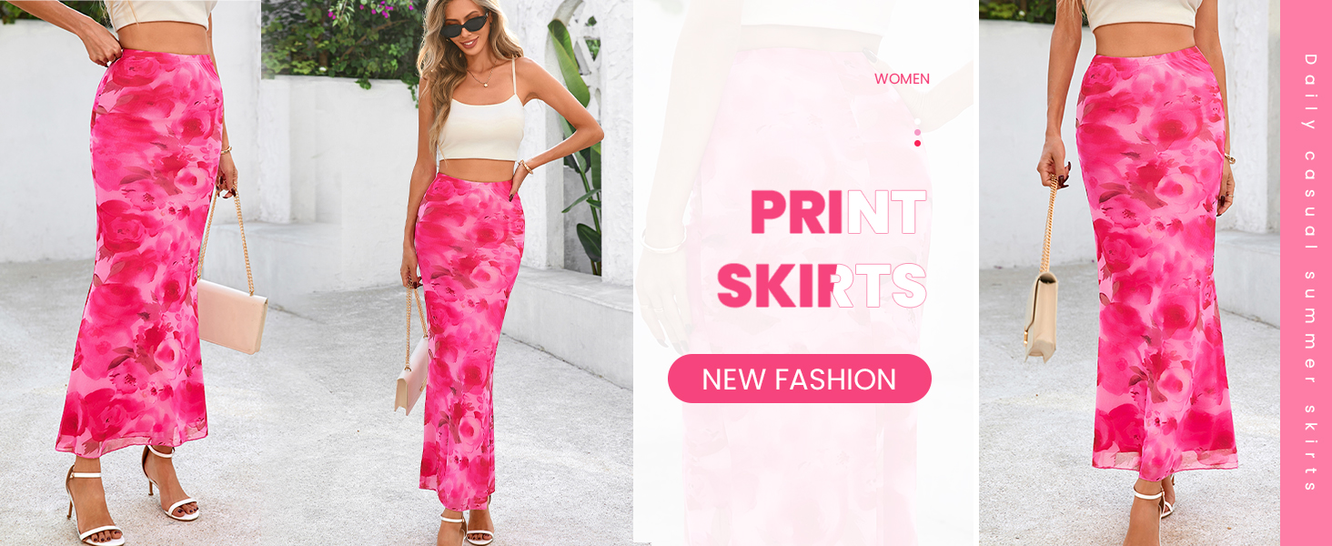 floral mesh bodycon maxi skirt elastic high waisted skirts for women trendy beach vacation outfits