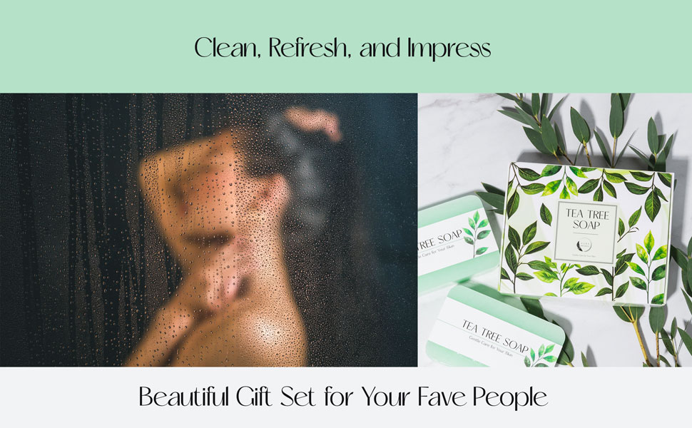 Aura Naturals Tea Tree Soap Bar - Set of 2, Natural Soap Bar for Face & Body Wash, Tea Tree Oil Soap with Anti Fungal Properties for Body Itching Acne Athlete's Foot Folliculitis 16 Gift set soap men, natural soap for men, exfoliating soap bar men, soap bar for men