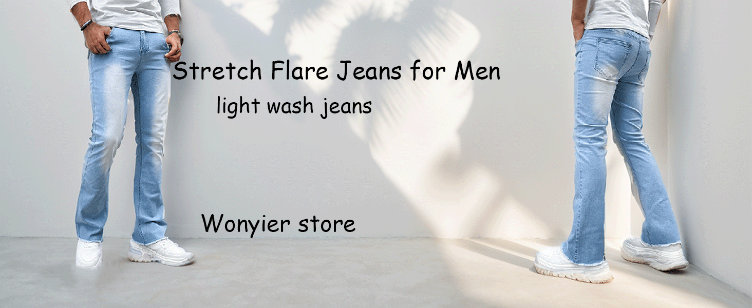 stretch flare jeans for men light wash jeans