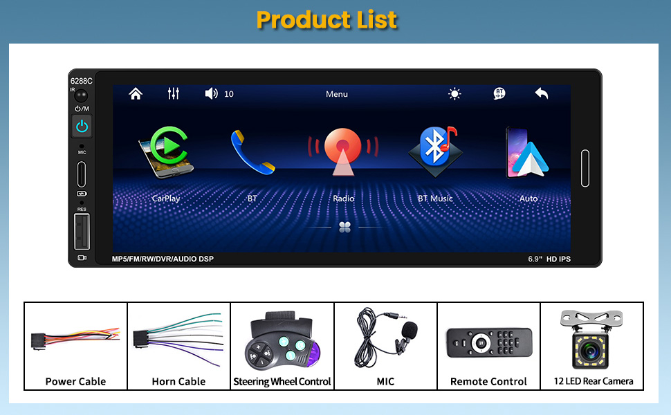 Single Din Car Stereo 6.9 inch Touchscreen 