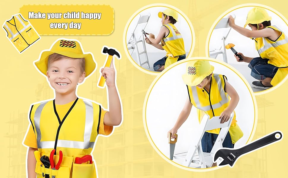 ازياء عمال البناء للاولاد ملابس تنكرية للاطفال الصغار زي مهني للبناء مجموعة العاب لعب الادوار التظاهرية هدية عيد ميلاد من سن 3 7 سنوات البوليستر متعددة أصفر 21 1
