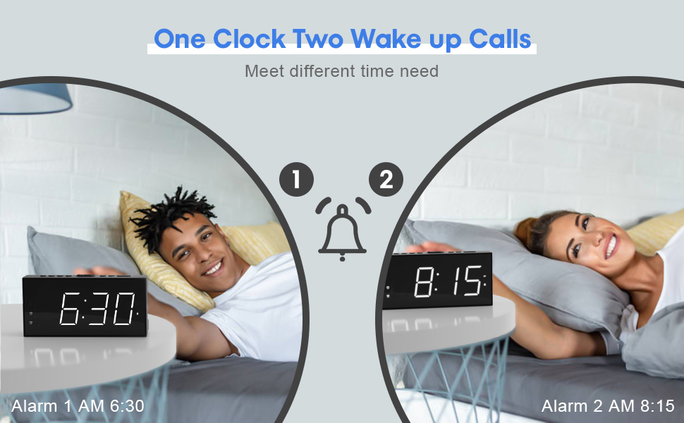 ROCAM Alarm Clocks for Bedrooms, 7" LED Large Display Bedside Digital