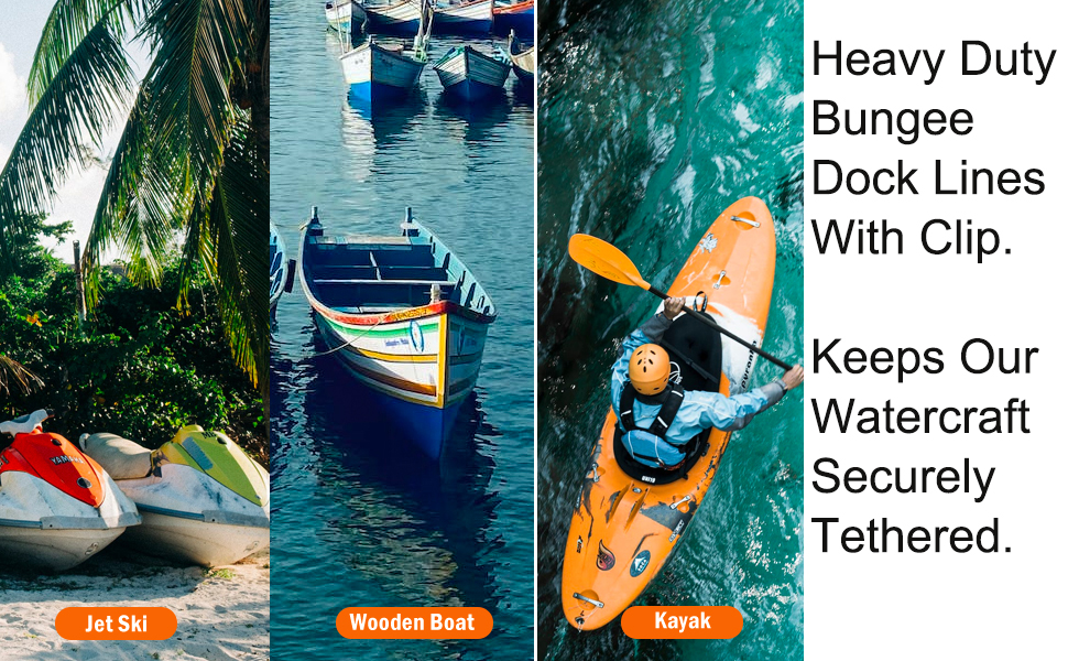 Bungee Dock Lines with Double Clips,Heavy Duty Boat Ropes