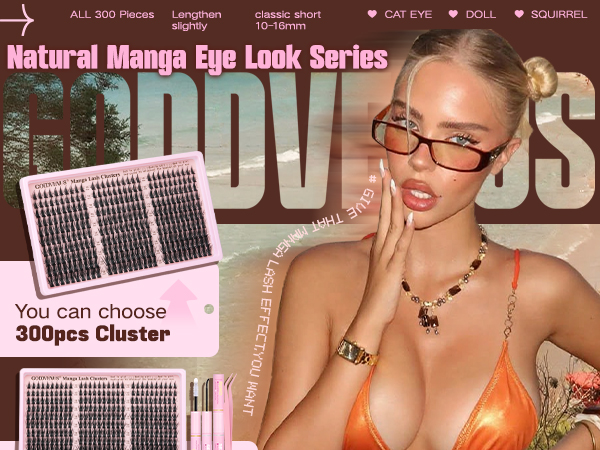 Manga Lash Clusters Wispy 300 Pcs Eyelash Clusters 10-16mm Fluffy Cluster Eyelash Extensions Anime