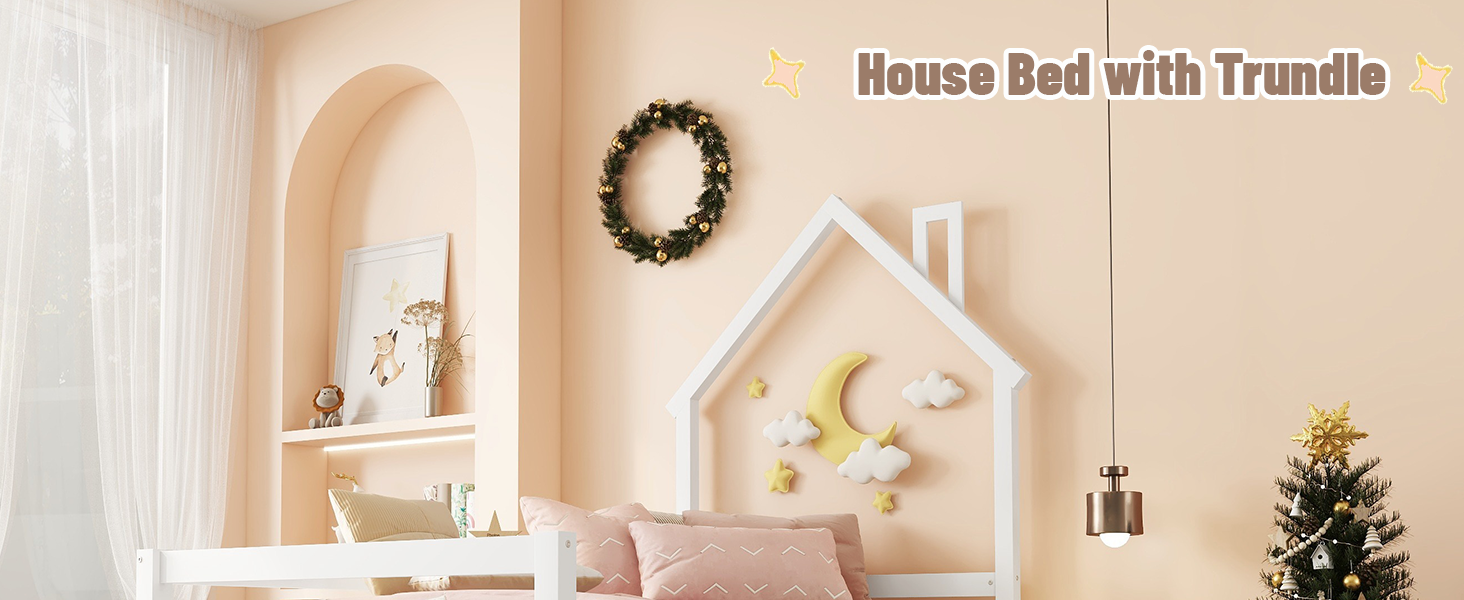 Mirightone House Bed with Trundle, Twin Size Kids Bed with