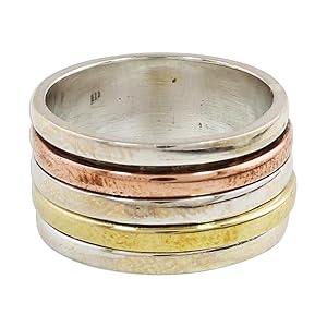 NOVICA Artisan Handmade .925 Sterling Silver Meditation Spin Ring Simple Copper Brass Indian Modern