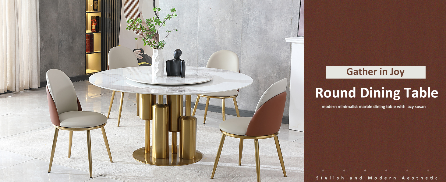 59'' Round Dining Table with Lazy Susan, Sintered Stone