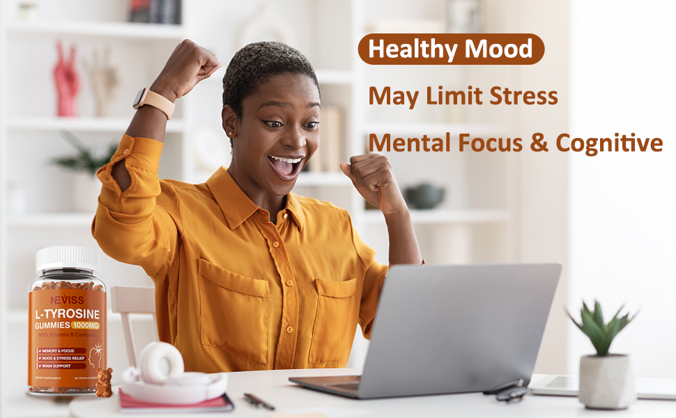 L Tyrosine Gummies 1000mg with B Complex, Cognition, Memory and Focus, Mood, Stress - Relief