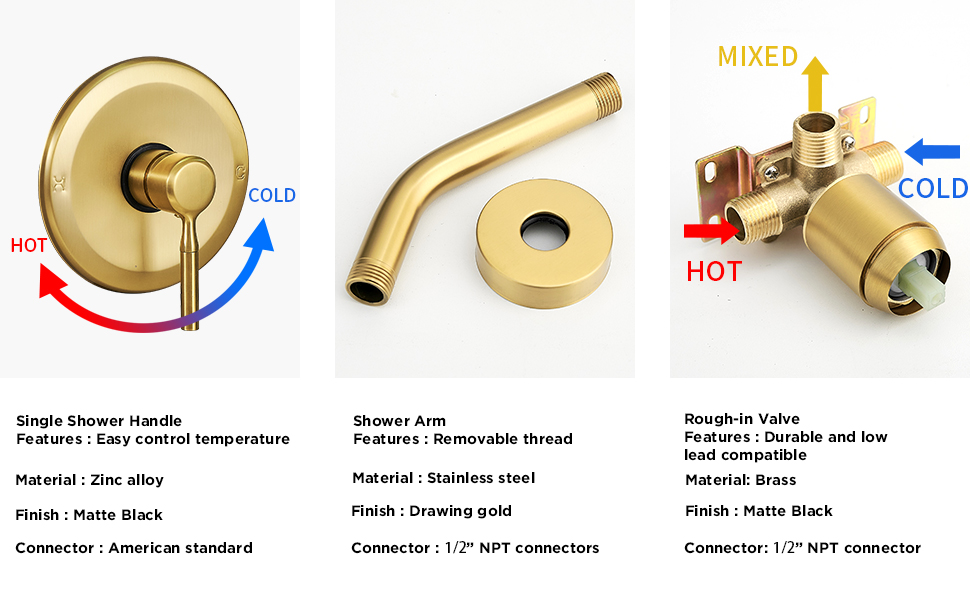 Brushed Gold Shower Head And Faucet Set Complete With Valve Shower