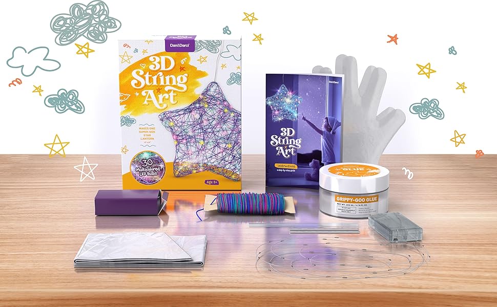 3D Lightup String Art Kit for Kids Star Lantern Making Kit w/ 20