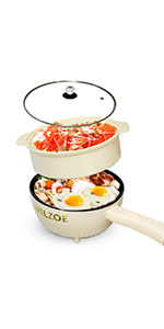 Wilzoe Electric Non-Stick Saute Pot,Rapid Noodles Cooker,Electric Cooking Pot,Ramen Cooker