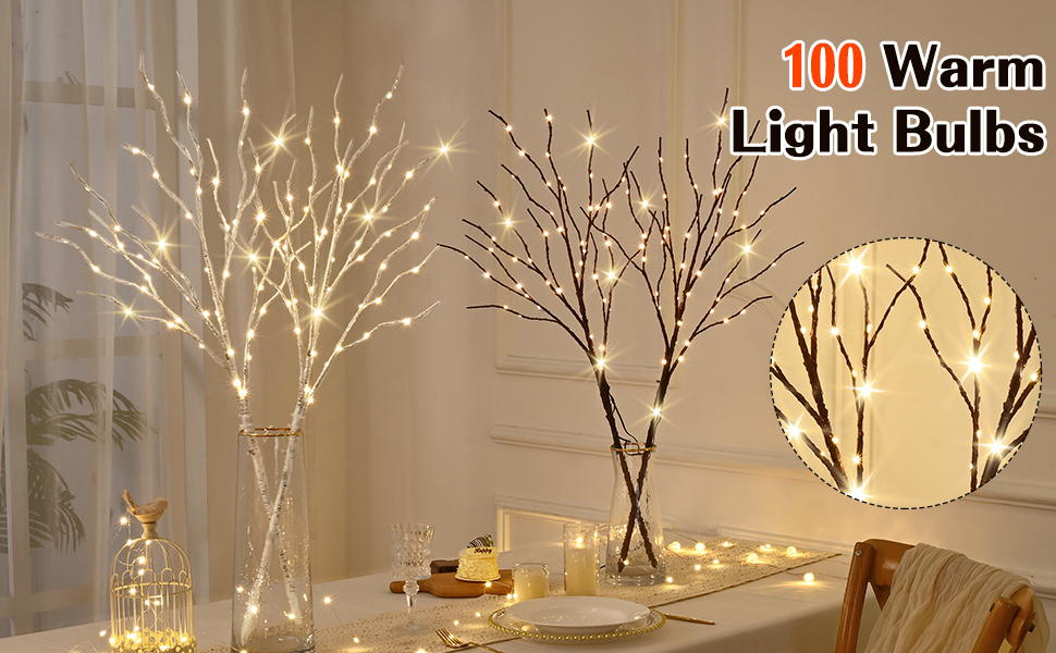 Waipfaru Christmas Decor, Lighted Branches for Vases, 2Pcs