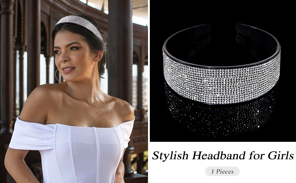 wide headbands rhinestone headband thick headbands for women hairband silver headband