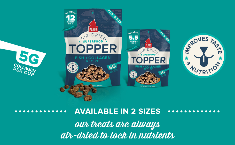Plato pet treats dog food topper - air-dried fish treat with collagen for skin and coat health
