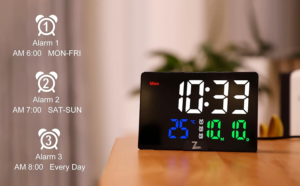 Zpincsipo Colorful Digital Alarm Clock, Large Number Calendar Clock