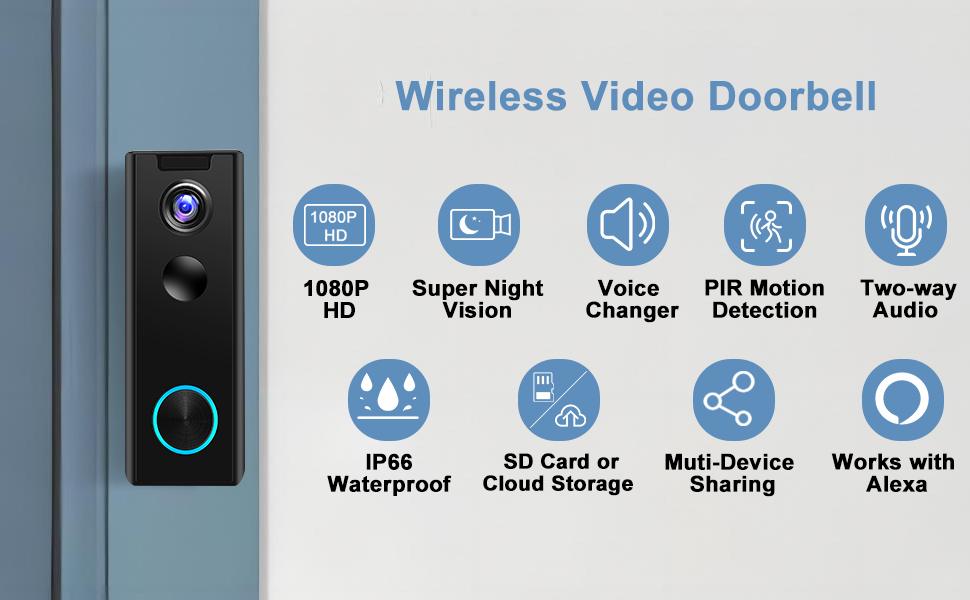 KAMEP Wireless Video Doorbell Camera with Chime,Battery Powered WiFi