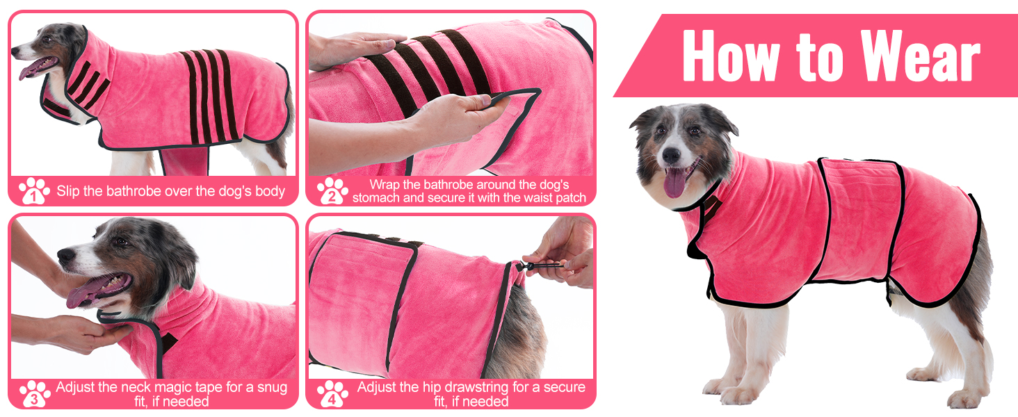 HezzLuv Dog Bathrobe Ultra Absorbent Microfibre Dog Drying Coat for