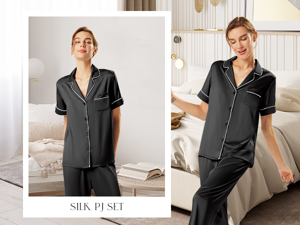 AW BRIDAL Women'S Silk Satin Pajama Sets Button Down Pajamas, 2