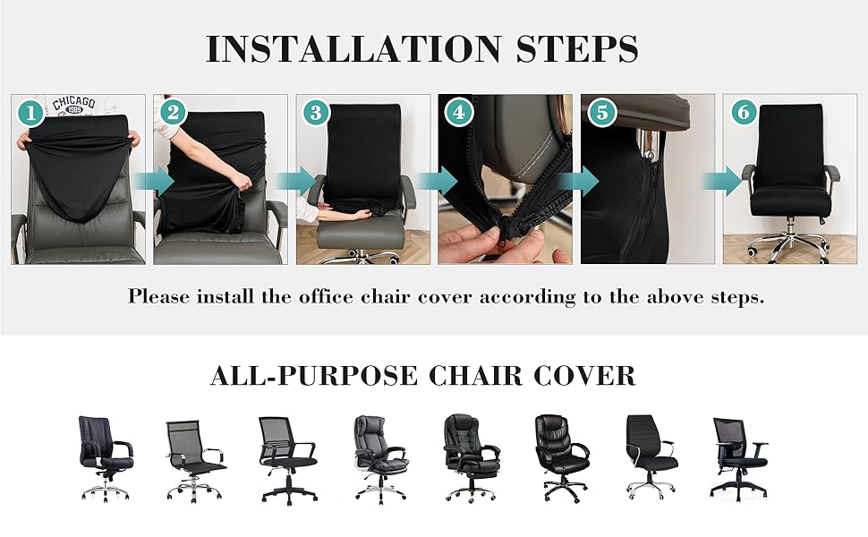 Jin Le Office Chair Cover Large, Black Removable Computer