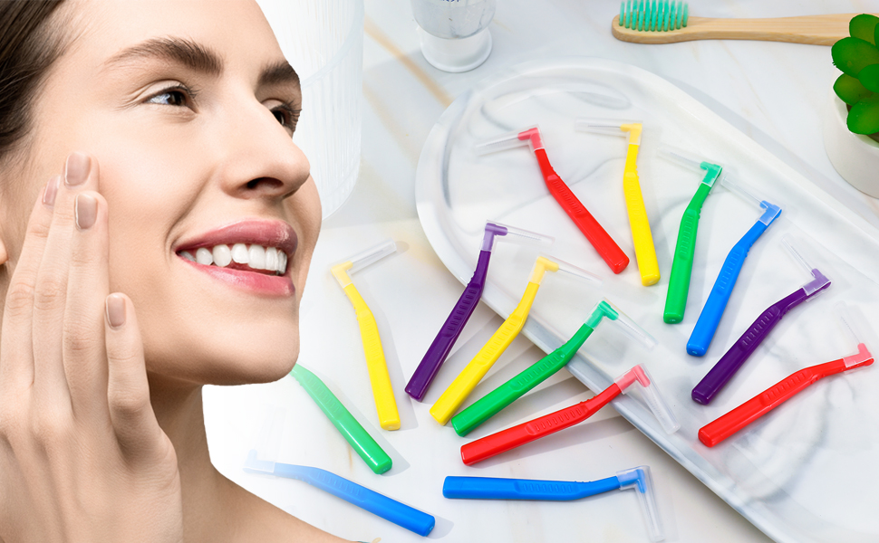 KLEBREIS 40Pcs Interdental Brush Dental Brushes Dental Floss, Lshape Toothbrush Toothpick for