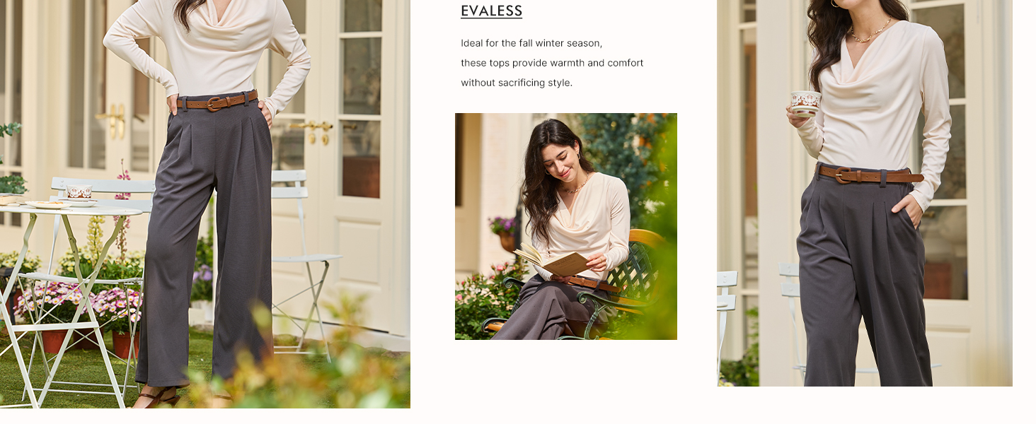 Womens Tops 2025 spring summer Formal Cowl Neck Shirts Long Sleeve Teacher Clothes Office Business