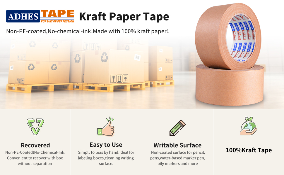 ADHES Heavy Duty Kraft Paper Tape Eco Friendly Packing Tape Writable