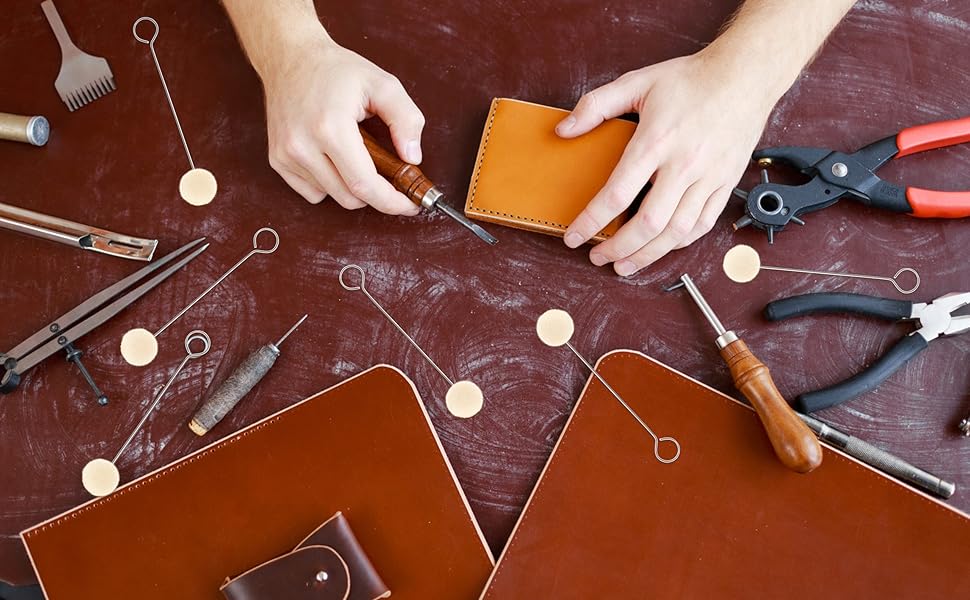 Wool Daubers Ball Brush with Metal Handle – Leather Dye Applicator Tool for Leather Crafting, Gluing