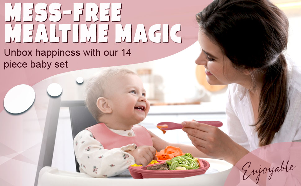 silicone baby feeding set; silicone weaning set: silicone baby weaning set; baby feeding set pink