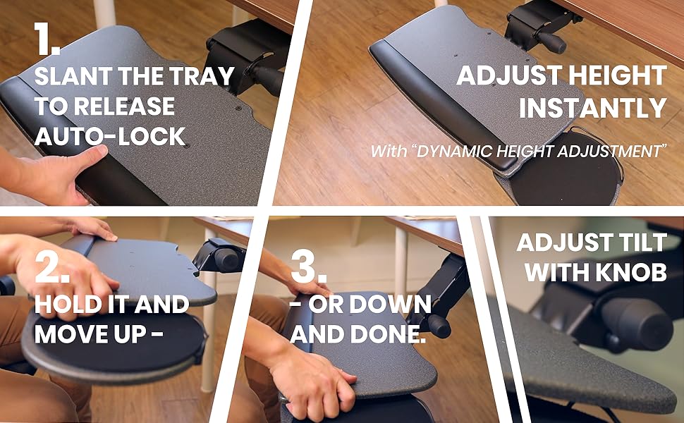 FERSGO Under Desk Keyboard Tray, 20" x 11" Tray, 23" Track, Dynamic