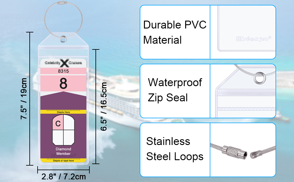 Wisdompro Cruise Luggage Tag Holder, 5 Pack Clear Waterproof Luggage Tags with Z... 9 waterproof luggage tags