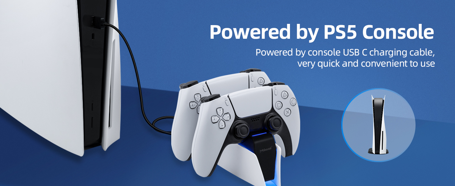 avec manette et câble de recharge. Le texte met en évidence la fonction de chargement USB C, la décrivant comme rapide et pratique à utiliser