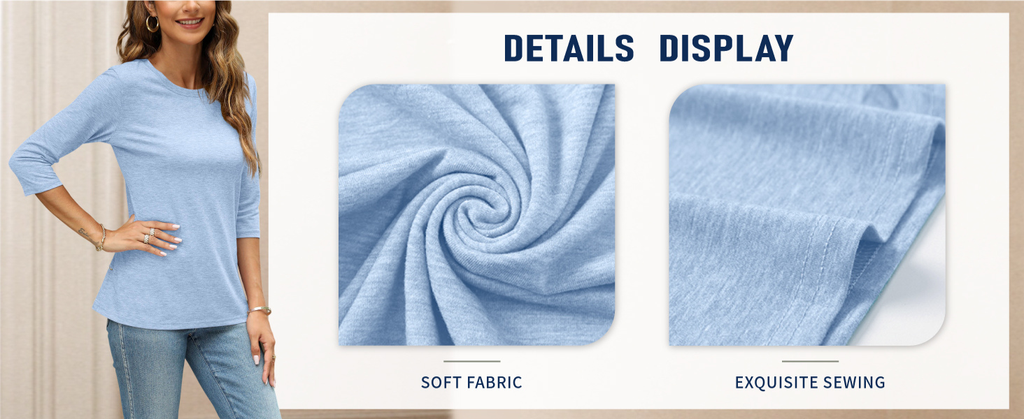 Womens Summer 3/4 Length Sleeve Tops