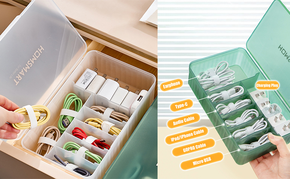 STARRY G Cable Tidy Box with Lid, 7 Grids Cable Organizer Box, Cable