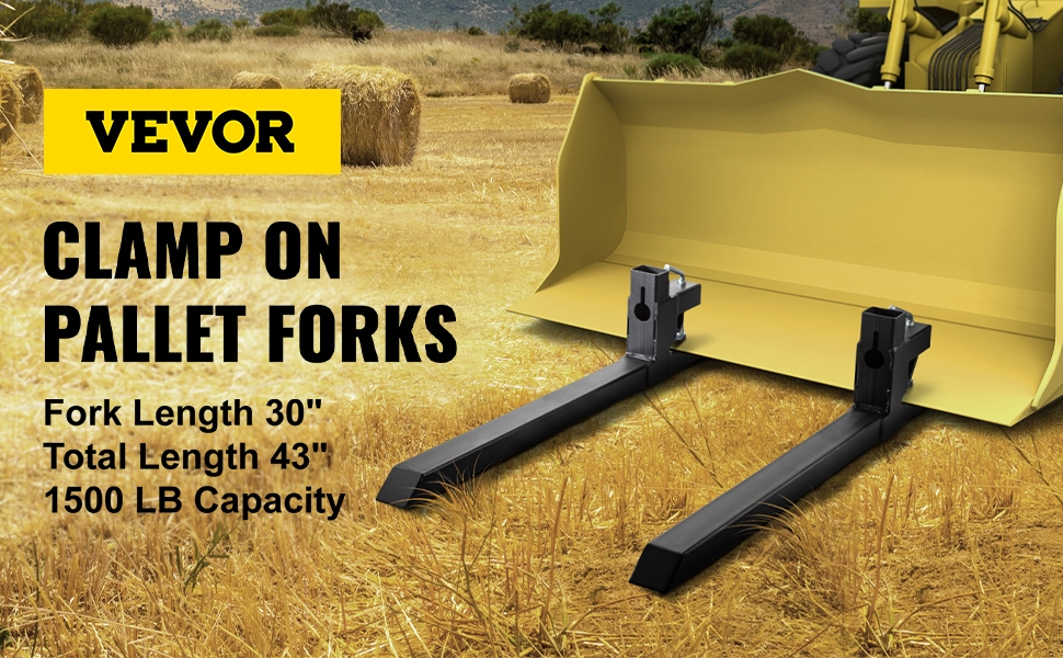 VEVOR Pallet Forks 42.9" Clamp On Tractor Bucket Forks 58.7" Total