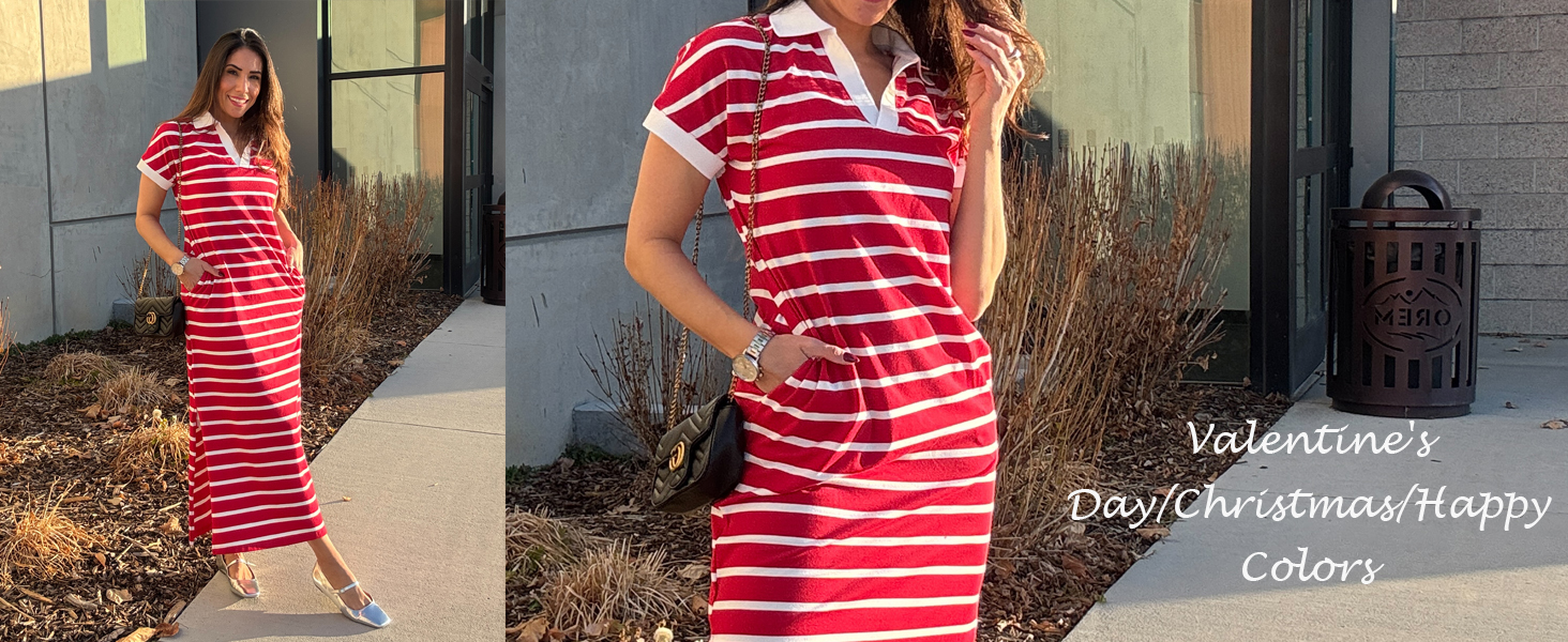 Women&#39;s Casual Vacation Dresses Striped Maxi