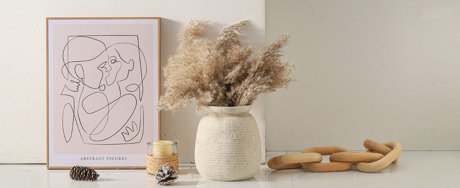 OOIT Ceramic Rustic Farmhouse Vase, 7.48 Inch Pampas Vase