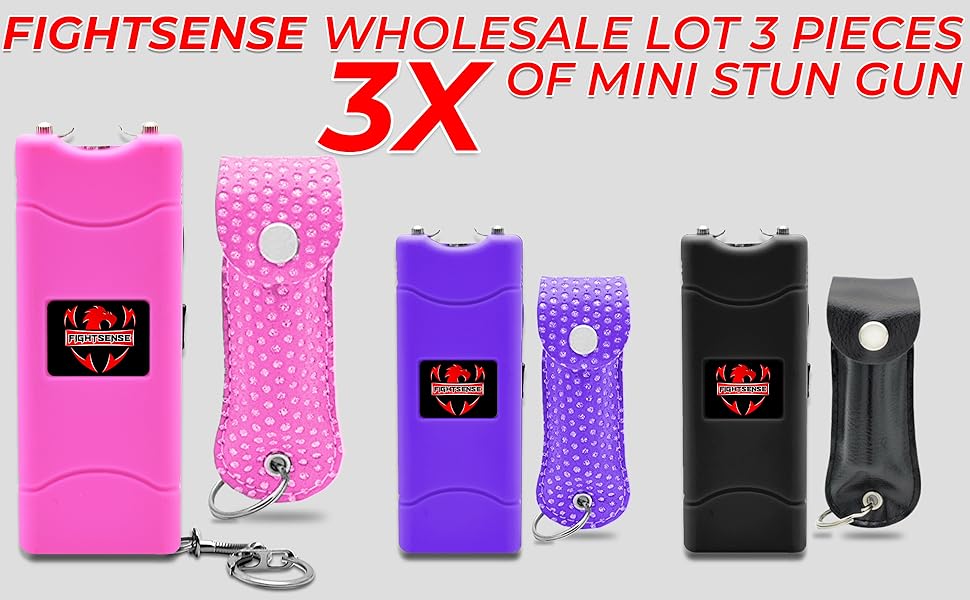 FIGHTSENSE (3Pc) Mini Stun Gun Flashlight Combo Pack Stun