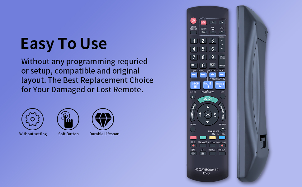 TCNOUMT N2QAYB000462 Remote Control Fit for Panasonic DVD Recorder DMR