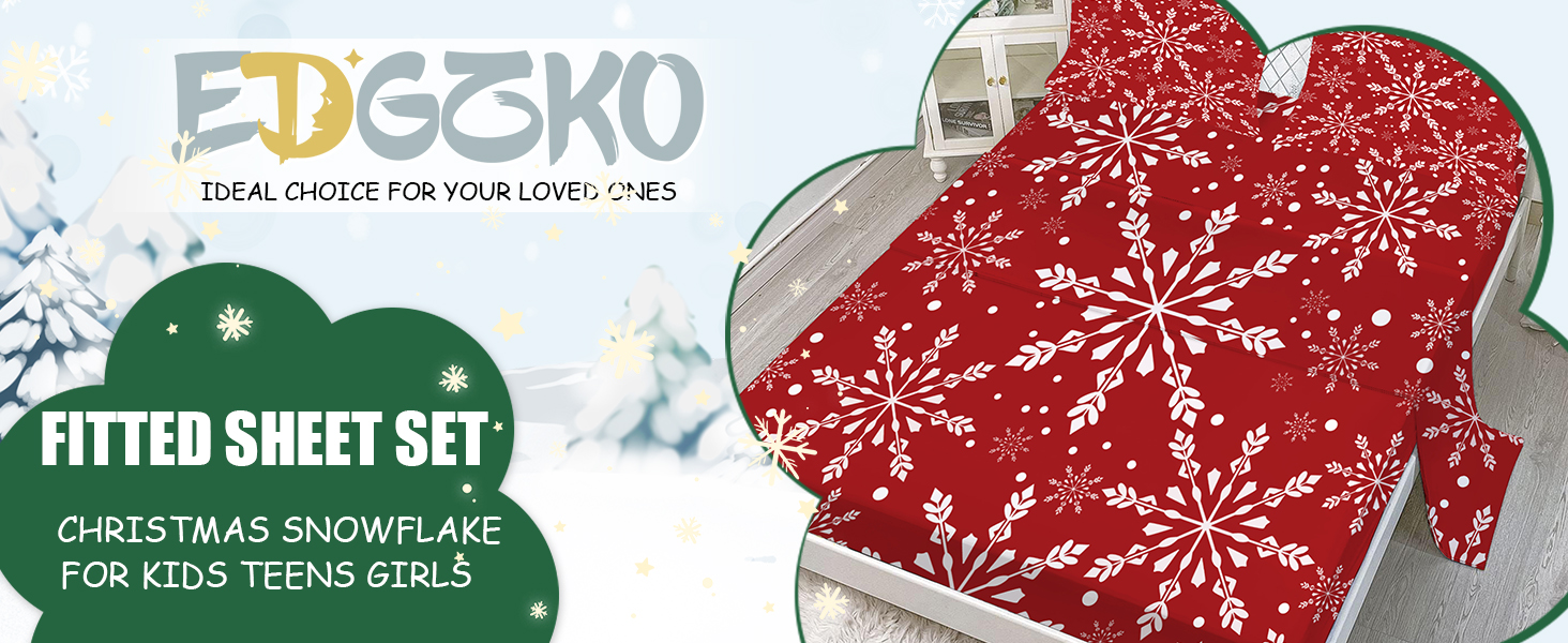 EDGZKO Sheet Set Christmas Snowflake Twin Size Xmas White
