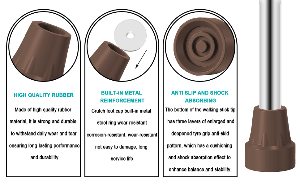 4 Pack Replacement Rubber Cane Tips 3/4 Inch Heavy Duty