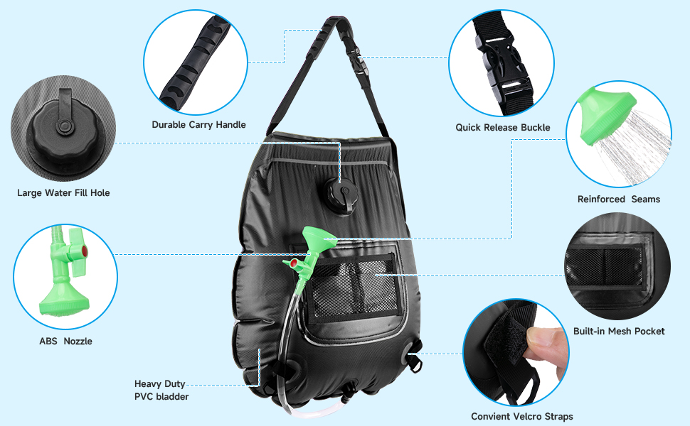 FENSAN Solar Portable Shower Bag, 5 Gal/20L Solar Heating